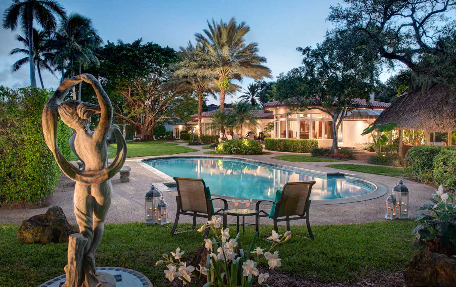 1510 SW 15 Ave - Exterior of Estate with View From Courtyard, Looking to Pool and Mansion