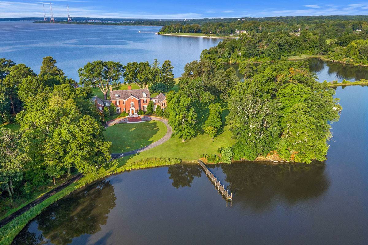 1800 Holly Beach Farm Road - Arial View of Mansion Front Exterior and Water Front Property
