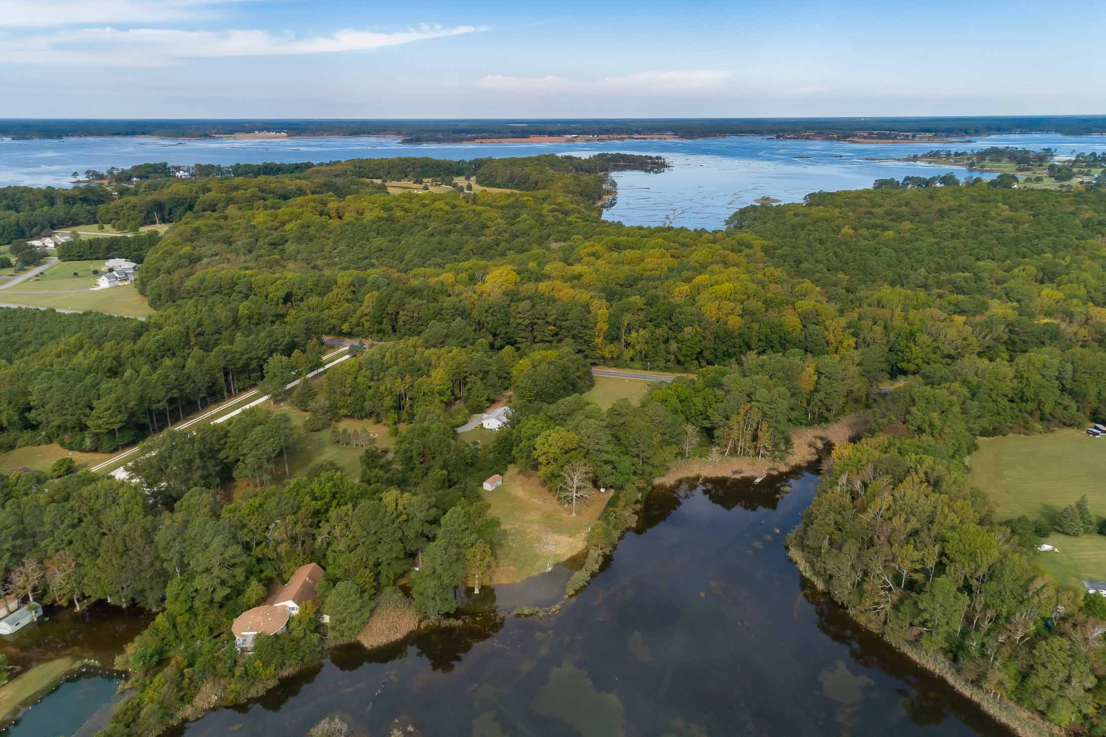 6618 Southpoint Road - Wide Arial View of Estate Property and Water