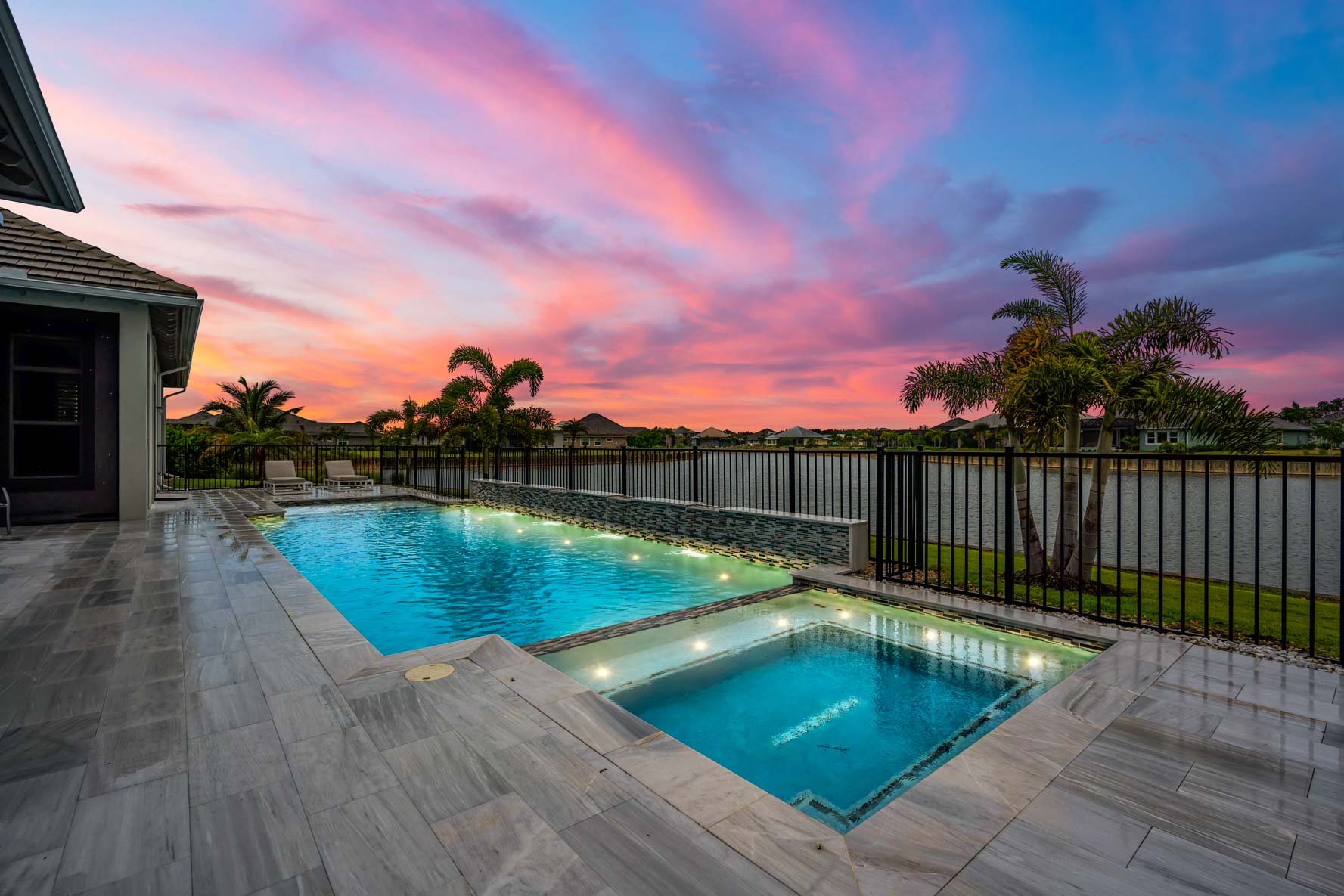 6230 Lightbourn Way - Mansion Pool and Hot Tub Overlooking Water, Dusk
