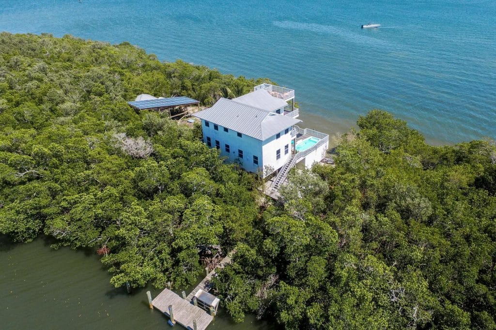1 Crescent Island - Back of Estate and Boat Dock Arial View from Ocean, Closer View