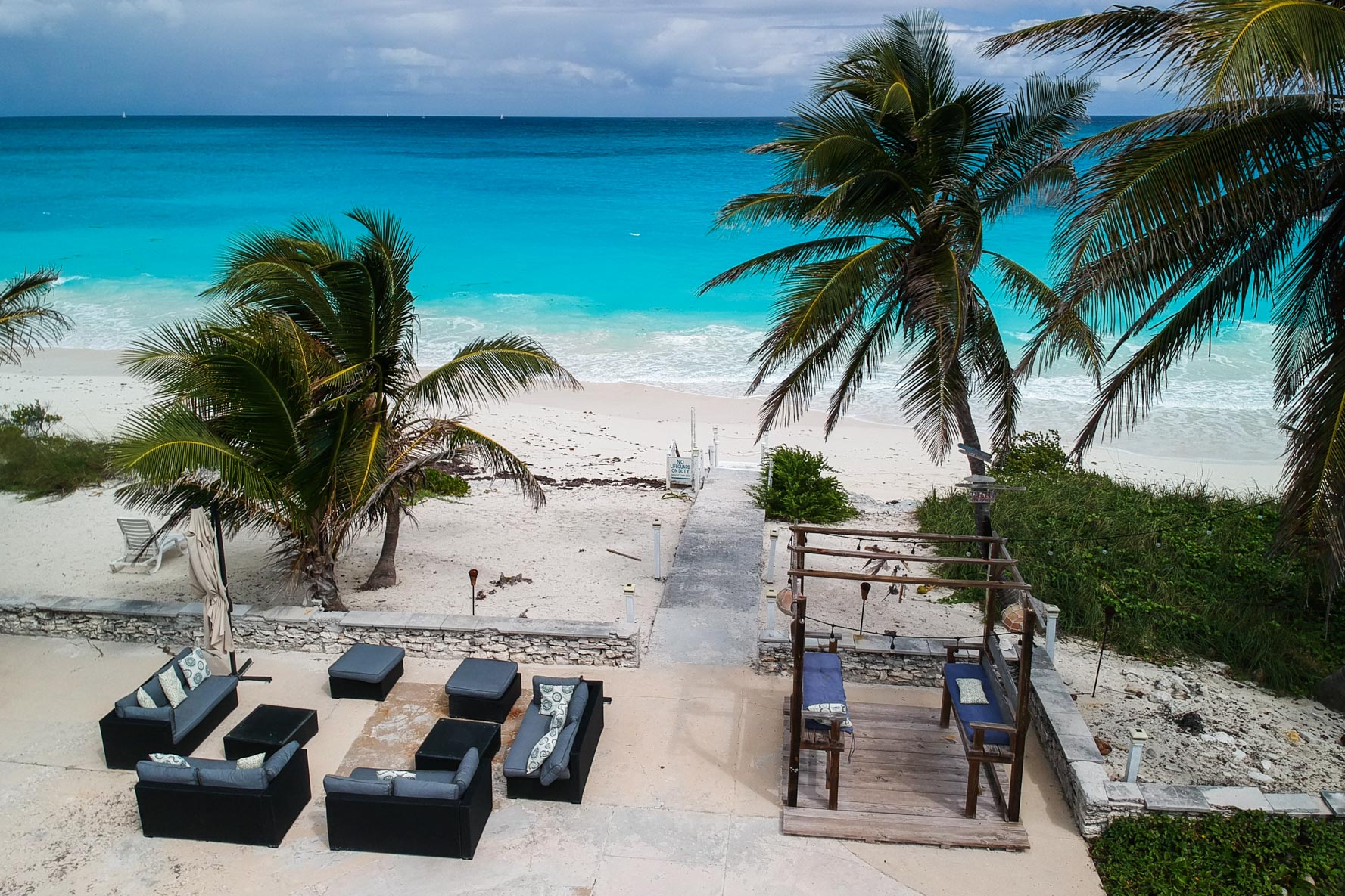 Great Exuma Bahamas - Arial View of Outdoor Seating Area on Beach